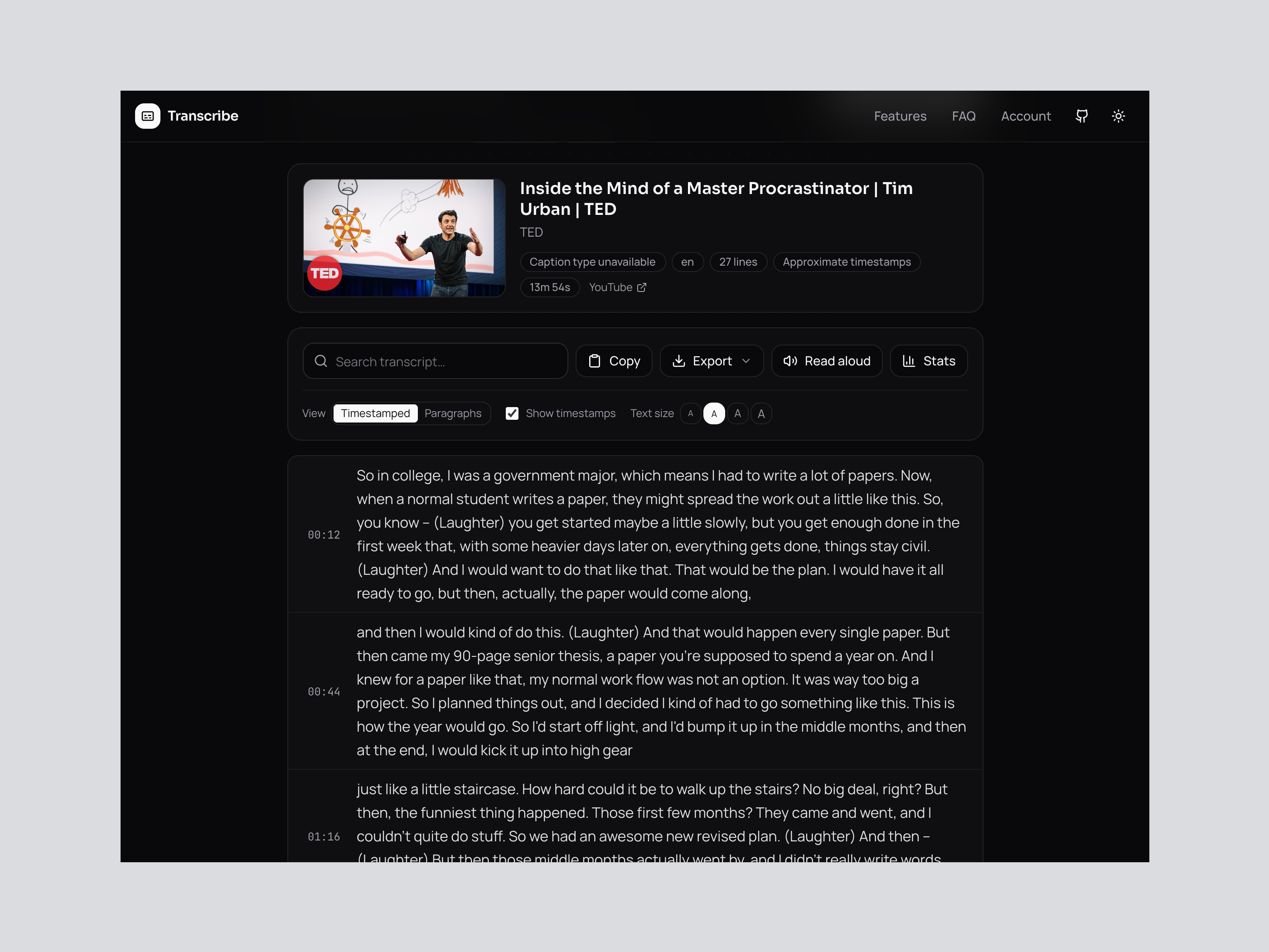 Transcript Workspace